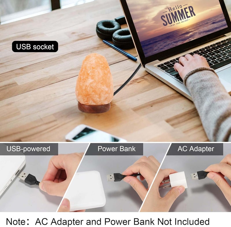 Wrcevtor Natural Salt Rock Night Lamp with 7 Colors Changing, Mini Small Crystal Salt Lamp for Home Decor and Gift - Natural Shaped, Premium Wood Base - Image 4